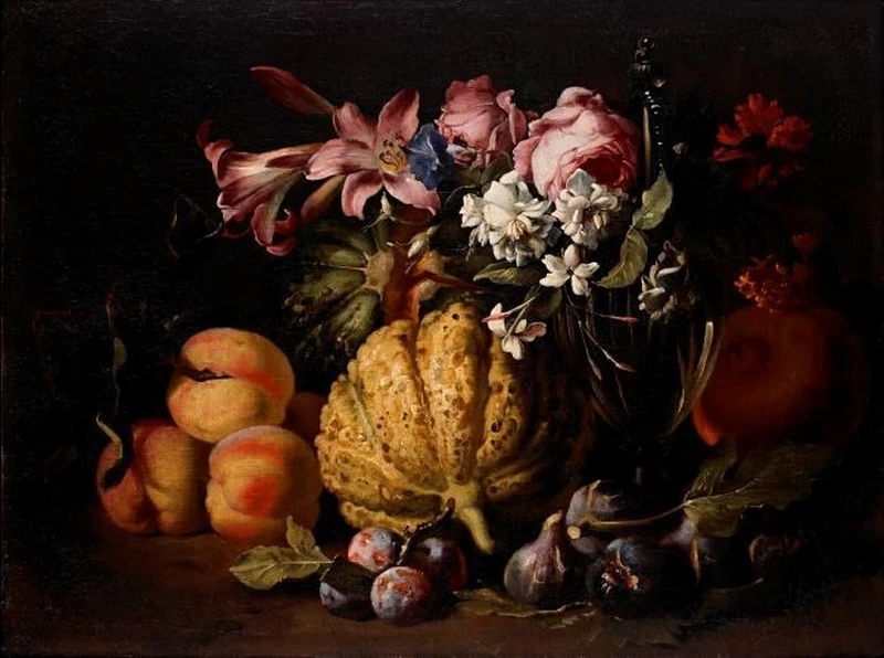 Natura morta di frutta e fiori